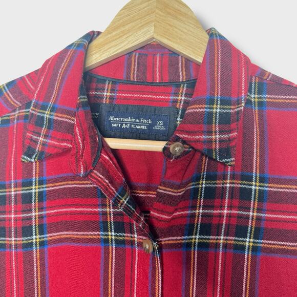 Abercrombie & Fitch Soft AF Flannel Shirt XS Red Plaid Button Down Cozy - Picture 3 of 6